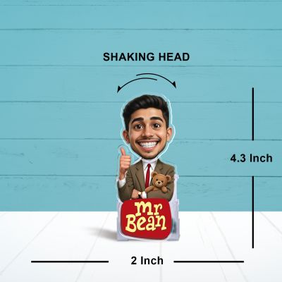 Personalized Mr Bean Theme Funny Face Cutout Caricature with Shaking Head Features Funny Birthday Gift for Boys & Friends Battery Powered Moving Head Idol for Car Dashboard & Tabletop